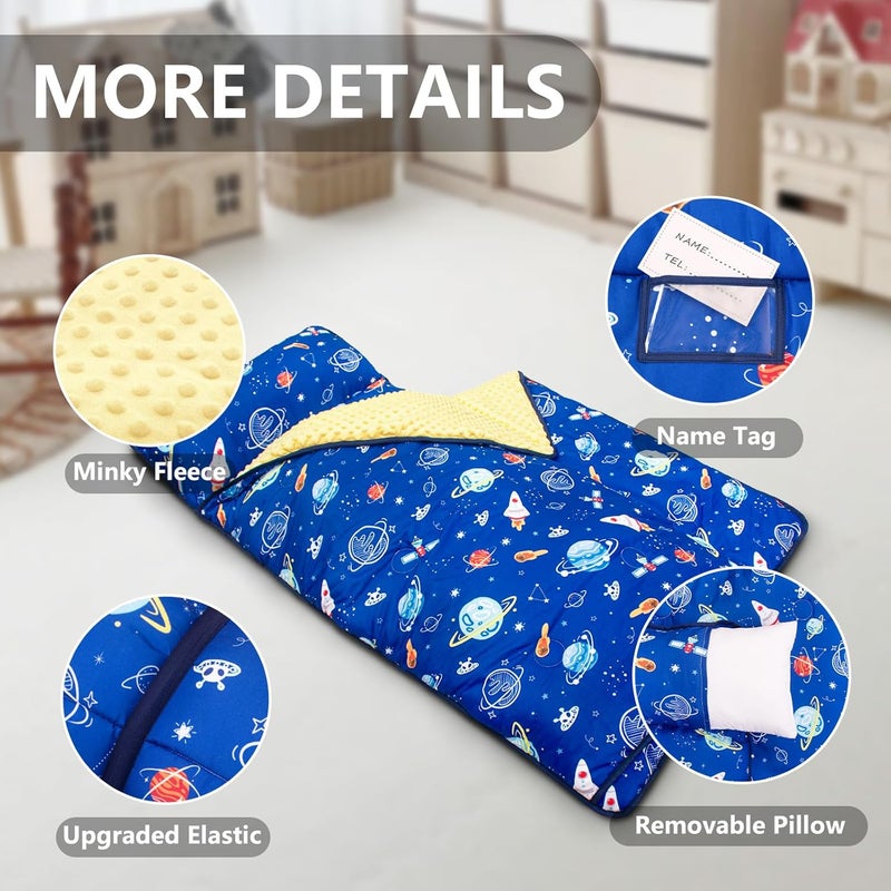 PRIMLECT Thickened Toddler Nap Mat with Removable Pillow and Minky Blanket, Extra Large 55''x35'' Sleeping Bag, Washable, Roll up, Perfect for Daycare, Preschool, Kindergarten, Boys and Girls (Space) - Image 5